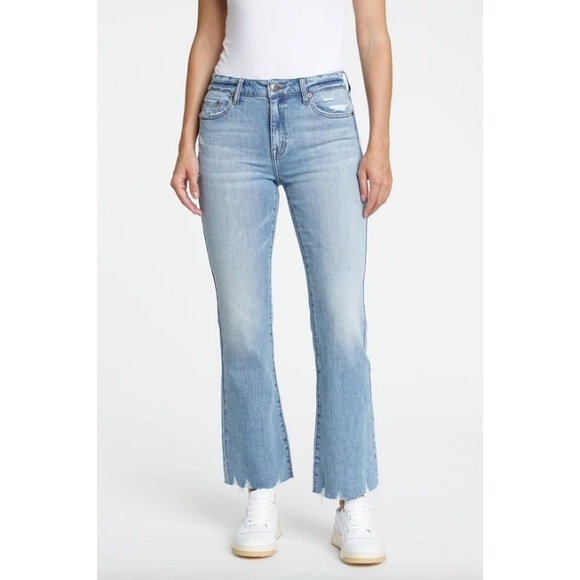 pistola Denim - Pistola Queen Blue Raw Hem Jina High Rise Trainer Flare Jeans EUC Size 24